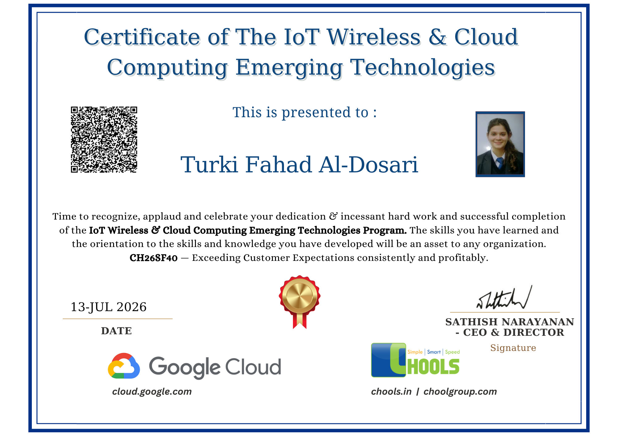 IoT Wireless & Cloud Computing Emerging Technologies Program Certificate